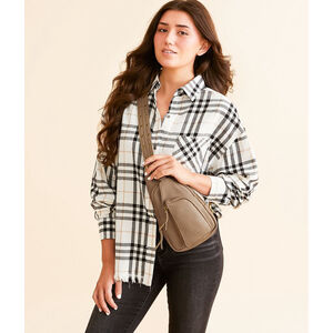 Carriage House Leather Taupe Sling Crossbody Backpack Bag Tassel Fringe